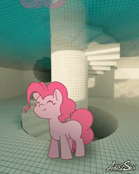 Size: 600x750 | Tagged: safe, artist:arielsbx, pinkie pie, earth pony, pony, animated, cute, dancing, music, sound, swimming pool, vibing, webm