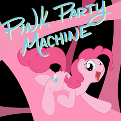 Size: 1000x1000 | Tagged: safe, artist:theparagon, pinkie pie, earth pony, pony, g4, album cover, female, mare, open mouth, running, solo