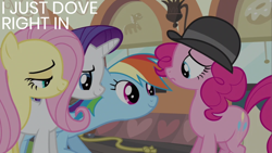 Size: 1920x1080 | Tagged: safe, edit, edited screencap, editor:quoterific, screencap, fluttershy, pinkie pie, rainbow dash, rarity, g4, mmmystery on the friendship express, bowler hat, friendship express, hat, train