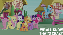 Size: 1920x1080 | Tagged: safe, edit, edited screencap, editor:quoterific, screencap, applejack, fluttershy, pinkie pie, piña colada, rainbow dash, rarity, sunshower raindrops, twilight sparkle, alicorn, pony, g4, my little pony: friendship is magic, the washouts (episode), mane six, twilight sparkle (alicorn)