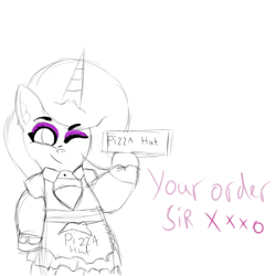 Size: 5000x5000 | Tagged: safe, artist:houndy, oc, oc:houndy, pony, unicorn, clothes, dress, dressup, eyeliner, eyeshadow, femboy, food, looking at you, makeup, male, one eye closed, pizza, pizza box, pizza hut, smiling, smirk, smug, wink, winking at you
