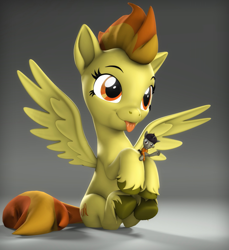 Size: 1503x1642 | Tagged: safe, artist:mister-karter, spitfire, oc, oc:morozov, pegasus, pony, unicorn, g4, 3d, cute, cutefire, looking at you, mlem, silly, source filmmaker, tongue out, waving