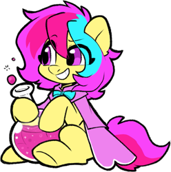Size: 721x728 | Tagged: safe, artist:oofycolorful, oc, oc only, oc:cuihua, earth pony, pony, cape, clothes, cute, female, mare, potion, simple background, sitting, smiling, solo, transparent background