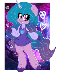 Size: 1280x1635 | Tagged: safe, artist:ladylullabystar, izzy moonbow, pony, unicorn, semi-anthro, g5, arm hooves, clothes, dress, solo