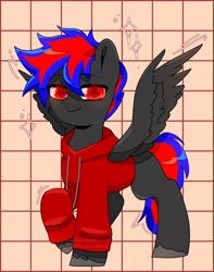 Size: 1054x1338 | Tagged: safe, oc, oc only, oc:shadow sky, pegasus, pony, fanfic:shadow sky in a new world, commission, fanfic, male, pegasus oc, red and black oc, red eyes