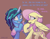 Size: 1812x1416 | Tagged: safe, artist:jewellier, fluttershy, misty brightdawn, pegasus, pony, unicorn, g4, g5, awkward, blushing, crossover, duo, grin, misty and her heroine, nervous, nervous smile, shy, simple background, smiling, sweat, sweatdrops