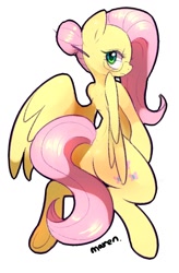 Size: 592x902 | Tagged: safe, artist:maren, fluttershy, pegasus, pony, g4, 2016, alternate hairstyle, bipedal, butt, doodle, female, flutterbutt, hair bun, looking back, mare, old art, plot, simple background, solo, spread wings, white background, wings