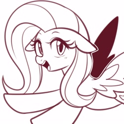 Size: 2800x2800 | Tagged: safe, artist:maren, fluttershy, pegasus, pony, g4, 2019, bust, doodle, female, floppy ears, flying, high res, mare, old art, open mouth, smiling, solo