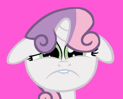 Size: 693x557 | Tagged: safe, artist:starsongandprincessskyla2006, sweetie belle, pony, unicorn, g4, cute, diasweetes, female, filly, floppy ears, foal, frown, pink background, sad, sad fillies, simple background, solo, sweetiesad