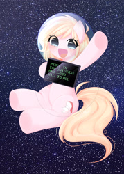 Size: 1750x2450 | Tagged: safe, artist:arwencuack, oc, oc:chuckles, pony, :d, commission, happy, open mouth, open smile, smiling, solo, space, space helmet