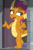 Size: 569x866 | Tagged: safe, screencap, smolder, dragon, g4, molt down, cropped, door, dragoness, female, shrug, smoke, solo