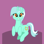 Size: 1600x1600 | Tagged: safe, artist:platinumdrop, lyra heartstrings, pony, unicorn, commission, female, horn, looking at you, mare, orange eyes, simple background, smiling, smiling at you, solo, tail, ych example, your character here