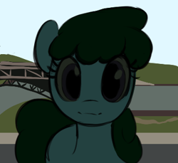Size: 364x334 | Tagged: safe, artist:_ton618_, oc, oc:green tea, earth pony, pony, aggie.io, bridge, female, looking at you, lowres, mare, solo