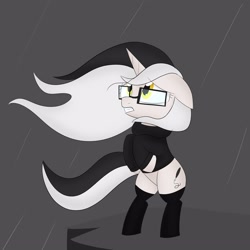 Size: 3000x3000 | Tagged: safe, artist:bestponies, oc, oc only, oc:diamond horseshoe, pony, unicorn, bipedal, clothes, female, glasses, high res, looking up, mare, rain, solo, sweater, vent art, wind, windswept hair, windswept mane, worried, yellow eyes
