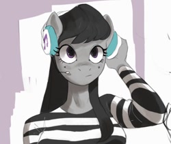 Size: 780x659 | Tagged: safe, artist:egil, octavia melody, earth pony, anthro, g4, clothes, female, headphones, headset, shirt, solo, striped shirt