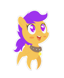 Size: 885x1080 | Tagged: safe, artist:happy harvey, scootaloo, pegasus, pony, g4, blush sticker, blushing, choker, collar, colored pupils, cute, cutealoo, female, filly, foal, happy, looking up, name tag, open mouth, open smile, pet tag, phone drawing, pony pet, simple background, simplistic art style, slave, smiling, studded choker, transparent background