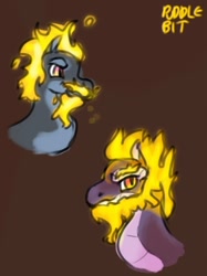 Size: 568x758 | Tagged: safe, artist:puddle bit, dragon, hybrid, longma, them's fightin' herds, beard, community related, facial hair, fire, goatee, mane of fire, moustache, simple background, tfh oc