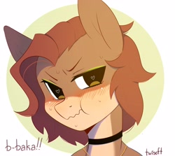 Size: 3700x3300 | Tagged: safe, artist:twisoft, oc, oc only, earth pony, pony, :t, baka, blushing, choker, eyeshadow, female, heart, heart eyes, high res, makeup, mare, puffy cheeks, solo, sweat, wavy mouth, wingding eyes