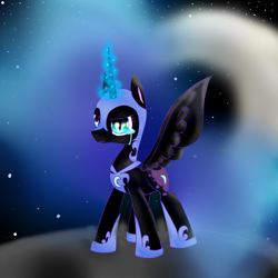 Size: 2000x2000 | Tagged: safe, artist:meotashie, nightmare moon, alicorn, pony, g4, crying, female, glowing, glowing horn, high res, horn, solo