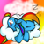 Size: 2000x2000 | Tagged: safe, artist:meotashie, rainbow dash, pegasus, pony, g4, backwards cutie mark, cloud, cute, dashabetes, female, high res, on a cloud, onomatopoeia, sleeping, sleeping on a cloud, sleepydash, solo, sound effects, zzz