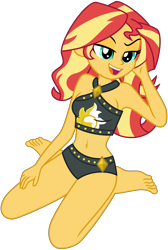 Size: 4672x6952 | Tagged: safe, artist:emeraldblast63, sunset shimmer, human, equestria girls, equestria girls specials, g4, my little pony equestria girls: better together, my little pony equestria girls: forgotten friendship, arm behind head, bare shoulders, barefoot, beach shorts swimsuit, bedroom eyes, belly button, bikini, breasts, clothes, feet, female, looking at you, midriff, open mouth, reasonably sized breasts, sexy, sideboob, simple background, sleeveless, solo, stupid sexy sunset shimmer, sunset shimmer's beach shorts swimsuit, swimsuit, transparent background