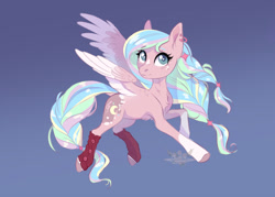 Size: 1920x1377 | Tagged: safe, artist:doekitty, oc, oc only, oc:stardust lullaby, pegasus, pony, body markings, chest fluff, clothes, coat markings, colored eyebrows, colored wings, ear piercing, facial markings, female, freckles, leg warmers, mare, piercing, socks (coat markings), solo, spread wings, star (coat marking), two toned wings, wings