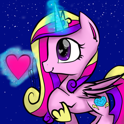 Size: 2000x2000 | Tagged: safe, artist:meotashie, princess cadance, alicorn, pony, g4, female, glowing, glowing horn, heart, high res, horn, mare, solo