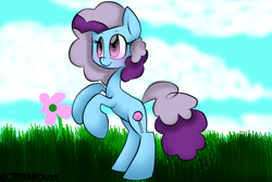 Size: 3000x2000 | Tagged: safe, artist:meotashie, oc, oc only, oc:twister pop, pegasus, pony, female, grass, high res, pegasus oc, rearing, smiling, solo