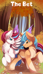 Size: 800x1378 | Tagged: safe, artist:conrie, hitch trailblazer, zipp storm, earth pony, pegasus, pony, g5, cover, duo, duo male and female, female, looking at each other, looking at someone, male, mare, ship:stormblazer, shipping, smiling, spread wings, stallion, straight, wings