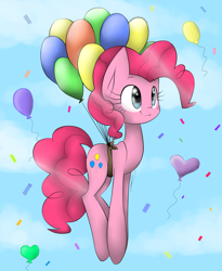 Size: 2300x2800 | Tagged: safe, artist:meotashie, pinkie pie, earth pony, pony, g4, balloon, female, floating, high res, sky, solo, then watch her balloons lift her up to the sky