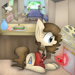 Size: 2300x2300 | Tagged: safe, artist:meotashie, oc, oc only, earth pony, mouse, pony, carrot, couch, earth pony oc, female, food, high res, kitchen, magic, oven, sandwich, solo, tree, window