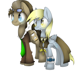 Size: 2200x2100 | Tagged: safe, artist:meotashie, derpy hooves, doctor whooves, time turner, earth pony, pegasus, pony, g4, clothes, duo, duo male and female, female, high res, male, mare, simple background, stallion, white background