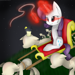 Size: 2300x2300 | Tagged: safe, artist:meotashie, rarity, pony, unicorn, g4, corrupted, dark magic, evil rarity, female, glowing, glowing horn, high res, horn, magic, mannequin, solo