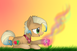 Size: 3000x2000 | Tagged: safe, artist:meotashie, oc, oc only, earth pony, pony, earth pony oc, flower, grass, high res, solo