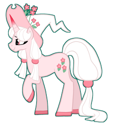 Size: 2143x2383 | Tagged: safe, artist:queertrixie, oc, oc only, oc:enchanted marguerite, pony, unicorn, colored hooves, hair tie, hat, high res, hooves, outline, pigtails, raised hoof, simple background, solo, transparent background, witch hat