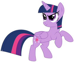 Size: 2810x2379 | Tagged: safe, artist:mint-light, artist:twilyisbestpone, twilight sparkle, alicorn, pony, g4, base used, battle stance, determined, female, fighting stance, high res, hooves up, mare, pegasus wings, simple background, smiling, solo, transparent background, twilight sparkle (alicorn), wings