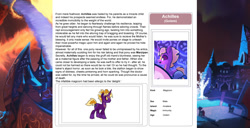 Size: 1586x815 | Tagged: safe, artist:lummh, artist:ternonadime, oc, oc only, oc:achilles, pony, comic:the lost sun, magicorn, reference sheet, solo, text, wiki