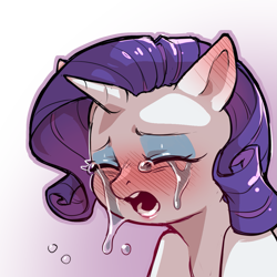 Size: 1159x1159 | Tagged: safe, artist:cold-blooded-twilight, rarity, pony, unicorn, g4, blushing, crying, eyes closed, eyeshadow, female, makeup, mare, open mouth, simple background, solo, transparent background