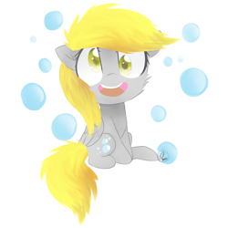 Size: 2300x2300 | Tagged: safe, artist:meotashie, derpy hooves, pegasus, pony, g4, bubble, female, high res, simple background, solo, white background