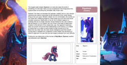 Size: 1586x815 | Tagged: safe, artist:lummh, artist:ternonadime, oc, oc only, oc:equinox, pony, comic:the lost sun, magicorn, reference sheet, solo, text, wiki