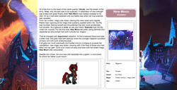 Size: 1586x815 | Tagged: safe, artist:lummh, artist:ternonadime, oc, oc only, oc:new moon, pony, comic:the lost sun, magicorn, reference sheet, solo, text, wiki