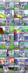 Size: 1282x3304 | Tagged: safe, edit, edited screencap, screencap, maud pie, mudbriar, earth pony, pony, comic:celestia's servant interview, g4, maud pie (episode), the gift of the maud pie, the maud couple, background pony, basket, caption, comic, cs captions, detailed background, female, food, implied cheesepie, implied shipping, implied straight, interview, male, manehattan, mare, muffin, picnic blanket, screencap comic, smiling, stallion, text, when she smiles