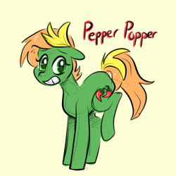 Size: 1060x1060 | Tagged: safe, artist:smirk, oc, oc only, oc:pepper popper, earth pony, pony, colored sketch, simple background, sketch, solo, yellow background