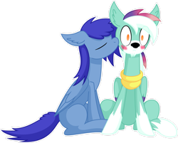 Size: 2733x2194 | Tagged: safe, artist:emc-blingds, oc, oc only, pegasus, pony, blushing, cheek kiss, clothes, duo, ear fluff, eyes closed, gay, high res, kissing, male, pegasus oc, scarf, simple background, stallion, transparent background, wide eyes, wings