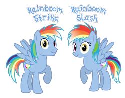 Size: 1550x1213 | Tagged: source needed, safe, anonymous artist, oc, oc only, oc:rainboom slash, oc:rainboom strike, pegasus, pony, brother, brother and sister, family, female, heterochromia, implied incest, incest, male, mare, name, offspring, parent:rainbow blaze, parent:rainbow dash, parents:blazedash, pegasus oc, product of incest, siblings, simple background, sister, stallion, text, transparent background, twins