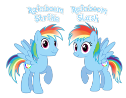 Size: 1550x1213 | Tagged: source needed, safe, anonymous artist, oc, oc only, oc:rainboom slash, oc:rainboom strike, pegasus, pony, brother, brother and sister, family, female, implied incest, incest, male, mare, name, offspring, parent:rainbow blitz, parent:rainbow dash, parents:dashblitz, pegasus oc, product of incest, rule 63, shipping, siblings, simple background, sister, stallion, text, transparent background, twincest, twins