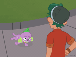 Size: 1920x1439 | Tagged: safe, artist:neongothic, spike, spike the regular dog, timber spruce, dog, human, equestria girls, g4, animated, breakdancing, butt, gif, male, meme, plot
