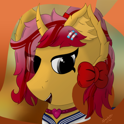 Size: 3000x3000 | Tagged: safe, artist:spiroudada, oc, oc:dolly hooves, oc:silk glove, pony, unicorn, bow, bust, clothes, collar, crossdressing, cute, high res, leaf, male, portrait, pride, pride flag, school, school uniform, smiling, solo, stallion, transgender pride flag