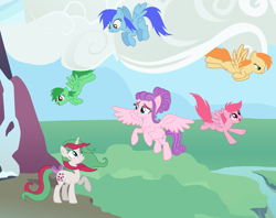 Size: 1618x1282 | Tagged: safe, artist:lillyleaf101, gusty, gusty the great, north star (g1), pegasus, pony, unicorn, g1, g4, cute, female, g1 northabetes, g1 to g4, generation leap, gustybetes, mare, story included