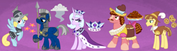 Size: 15026x4413 | Tagged: safe, artist:lillyleaf101, chancellor puddinghead, commander hurricane, princess platinum, private pansy, smart cookie, pony, g4, absurd resolution, alternate design, armor, female, male, spear, story included, weapon